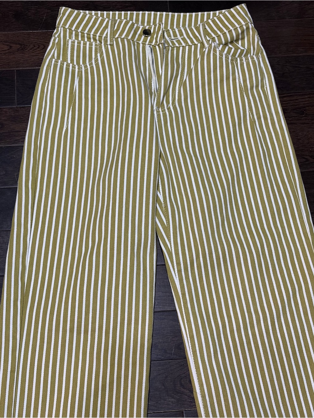 SHEIN Olive & White Striped Wide-Leg Jeans